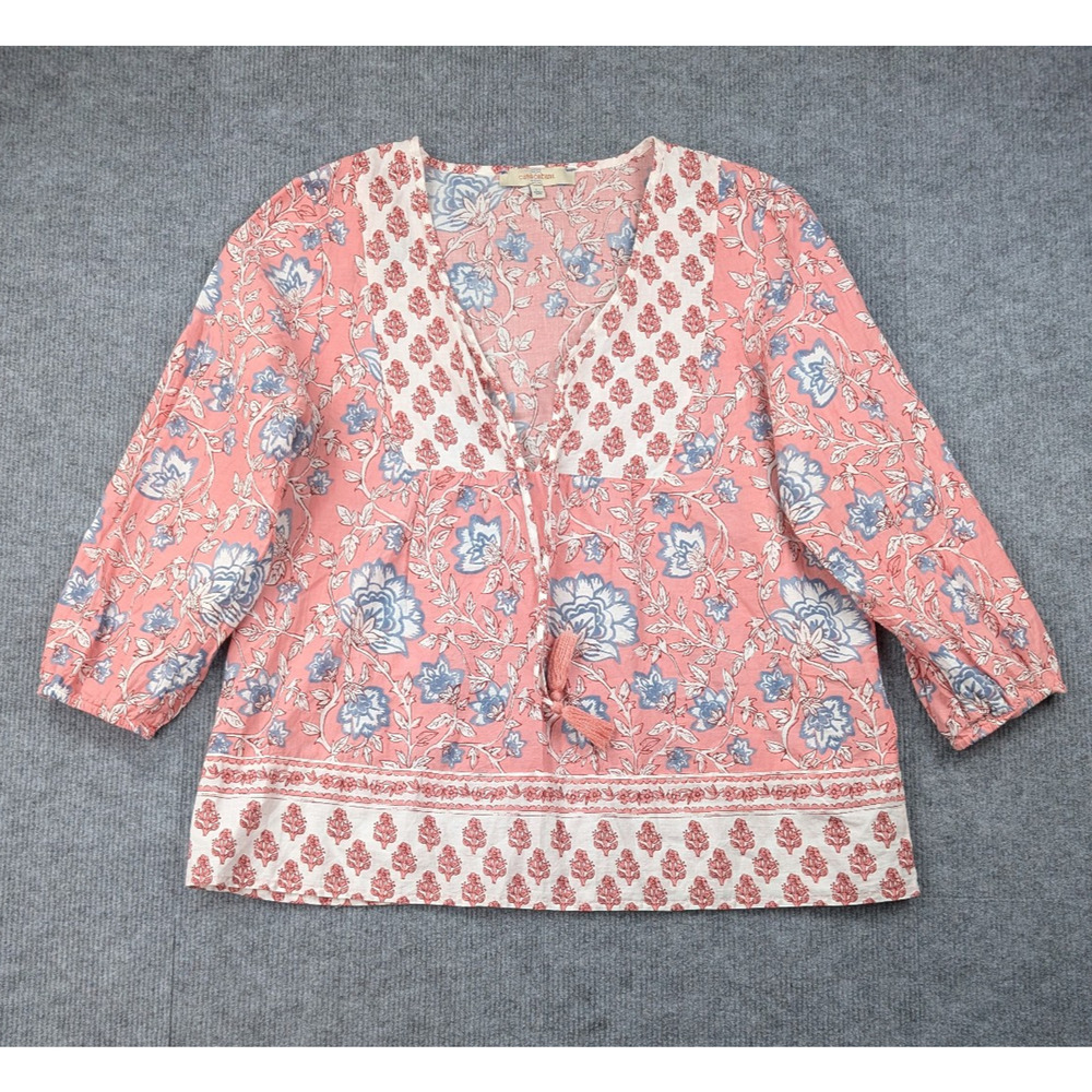 Casa Cabana Blouse Womens Large Peasant Cottage Coastal Cowgirl Boho Cotton